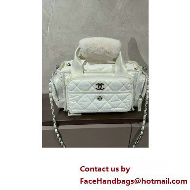 chanel Nylon  &  Silver-Tone Metal WHITE AS4364 Large Bowling Bag 2023